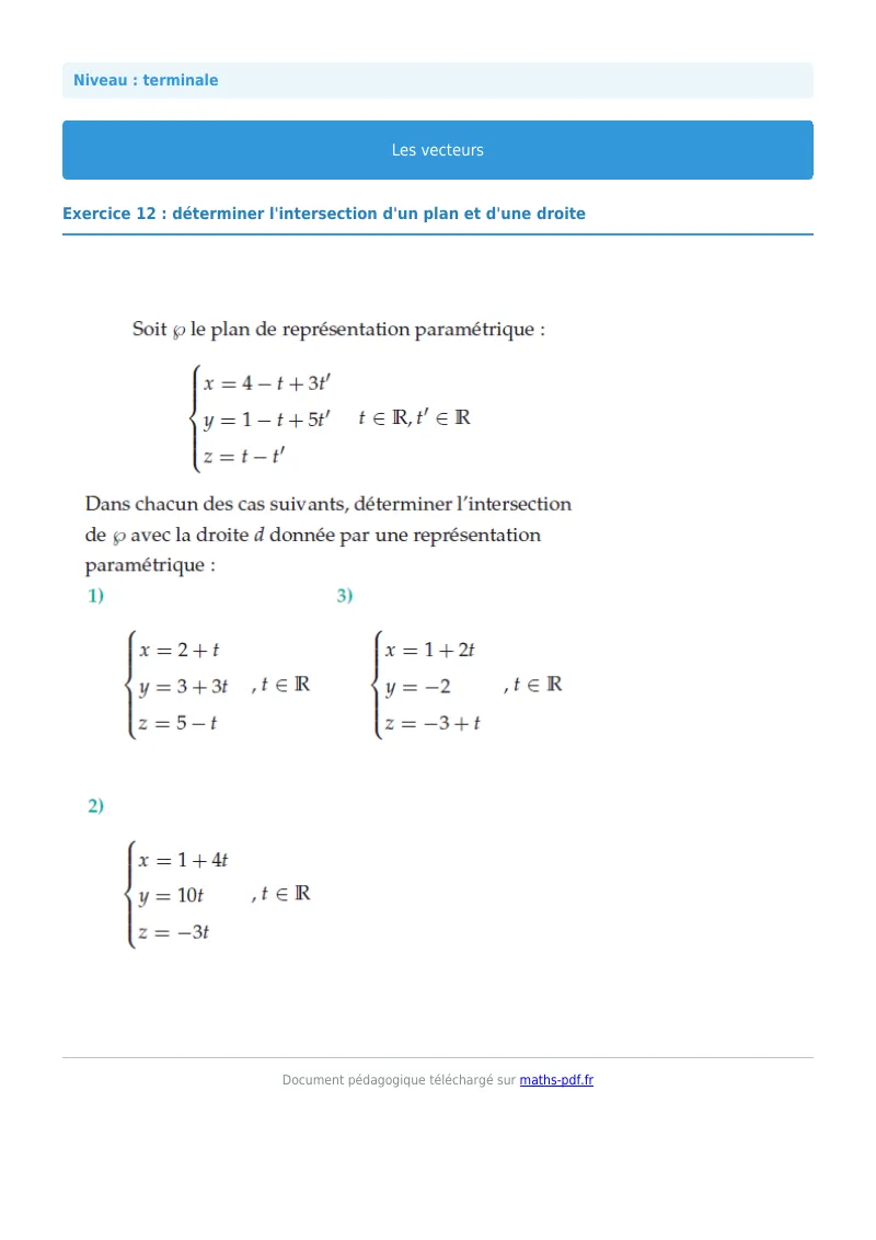 Vecteurs de l’espace : exercice n°12 de maths en terminale corrigé en PDF