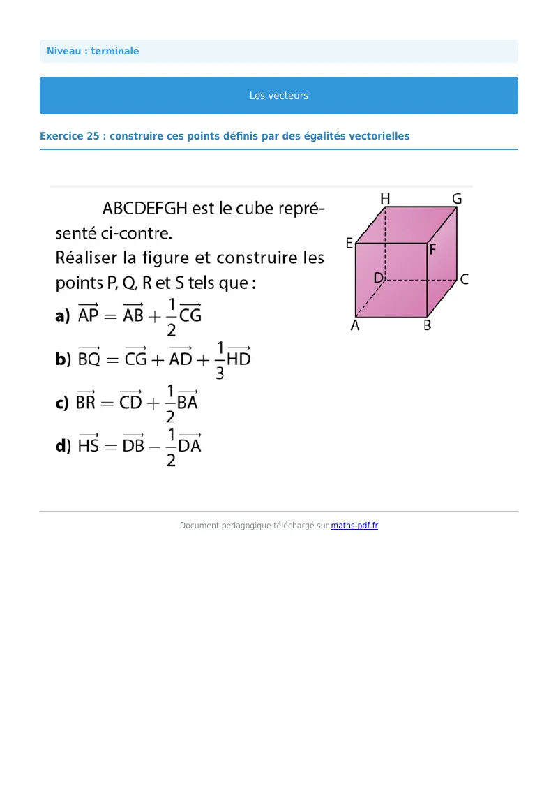 Vecteurs de l’espace : exercice n°25 de maths en terminale corrigé en PDF