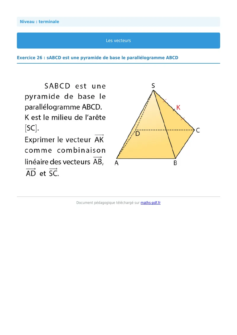 Vecteurs de l’espace : exercice n°26 de maths en terminale corrigé en PDF