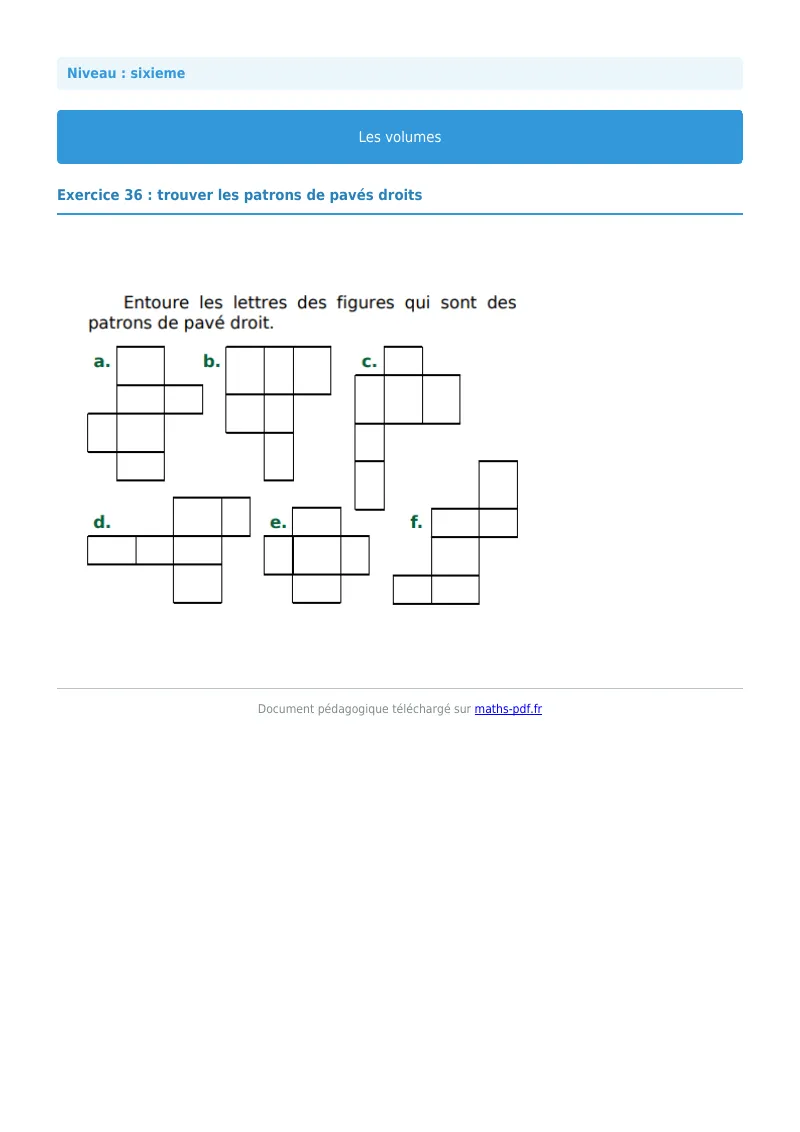 Volumes de solides : exercice n°36 de maths en 6ème corrigé en PDF