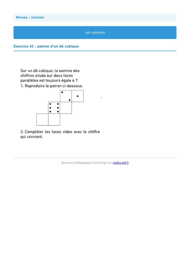Volumes de solides : exercice n°41 de maths en 6ème corrigé en PDF