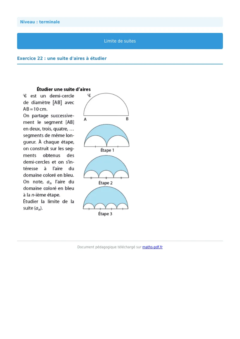 Limites de suites : exercice n°22 de maths en terminale corrigé en PDF