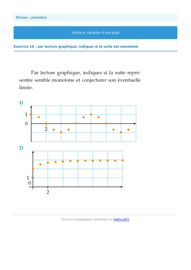 Limites et variations de suites : exercice n°10 de maths en première corrigé en PDF