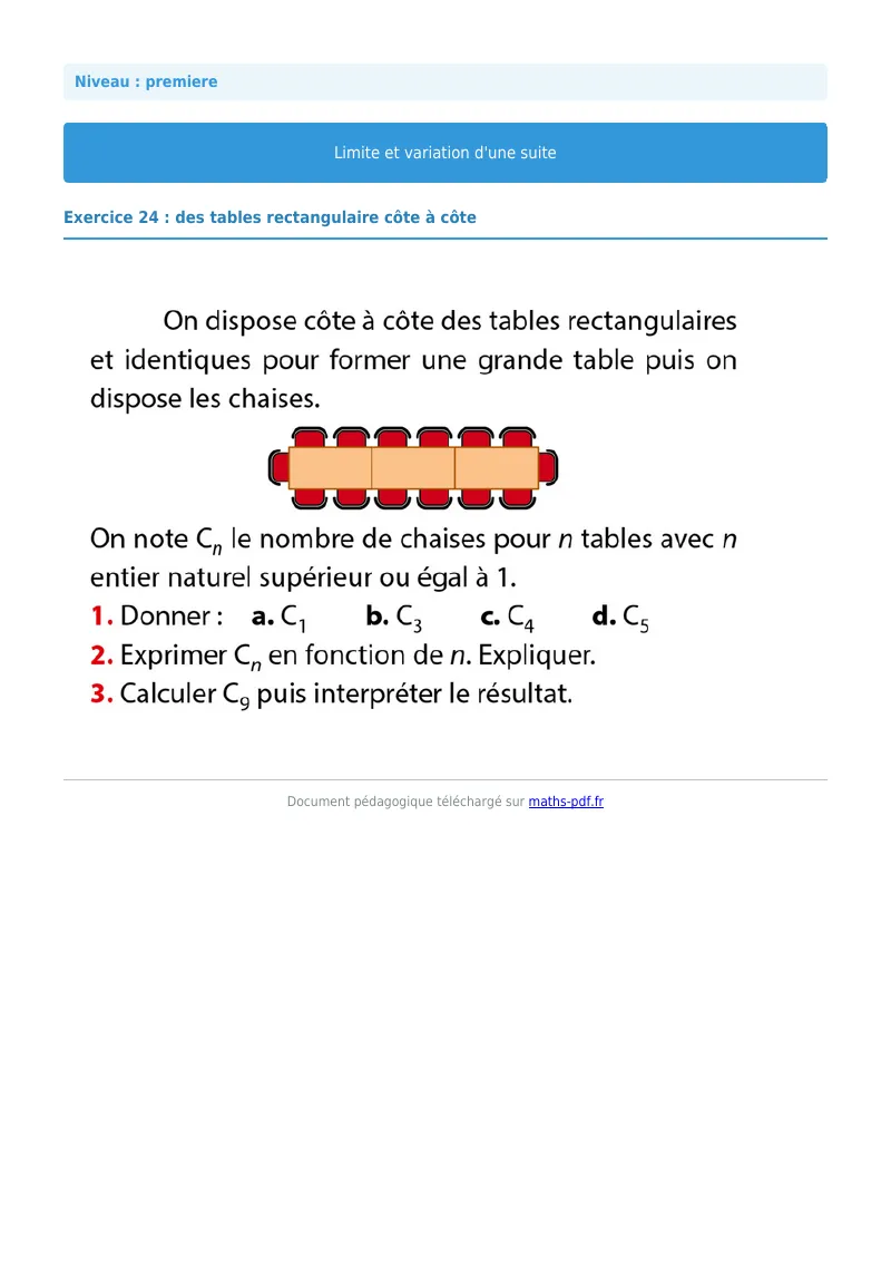 Limites et variations de suites : exercice n°24 de maths en première corrigé en PDF