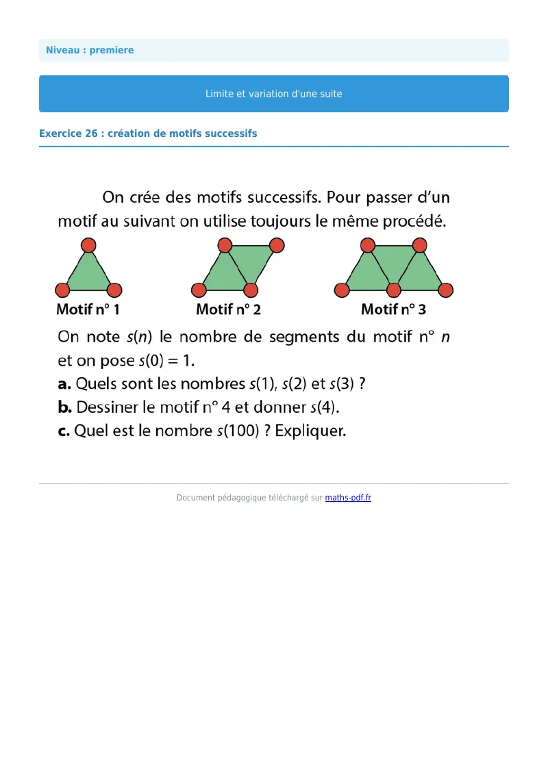 Limites et variations de suites : exercice n°26 de maths en première corrigé en PDF