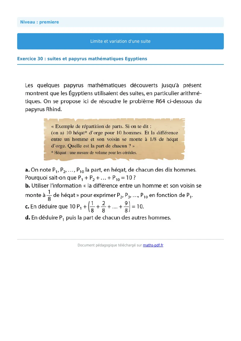 Limites et variations de suites : exercice n°30 de maths en première corrigé en PDF