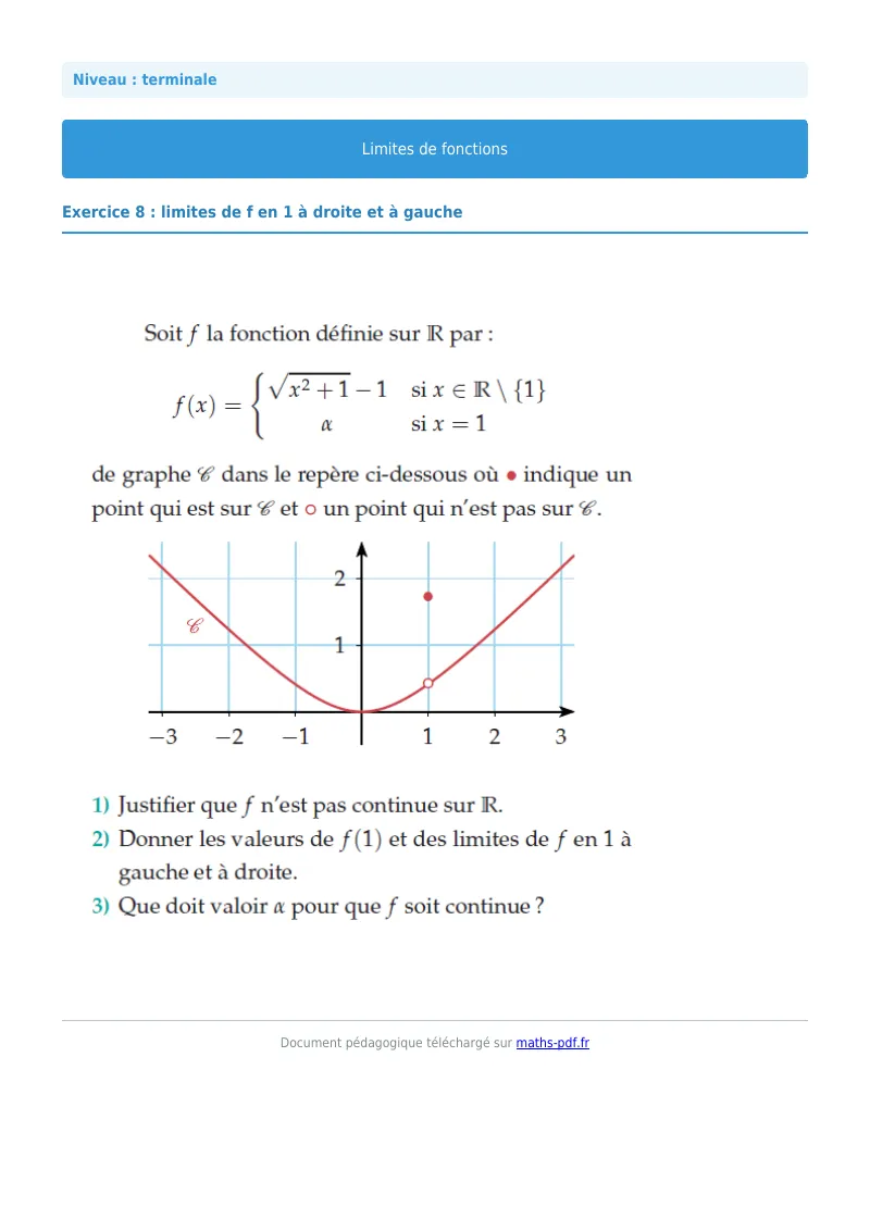 Limites de fonctions : exercice n°8 de maths en terminale corrigé en PDF