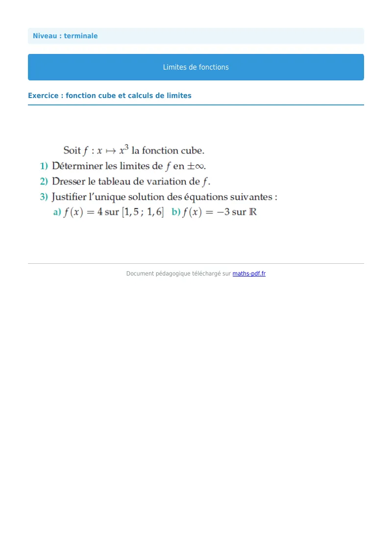 Limites de fonctions : exercice n°9 de maths en terminale corrigé en PDF