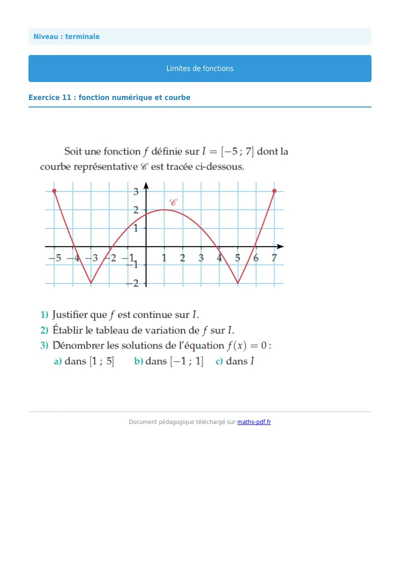 Limites de fonctions : exercice n°11 de maths en terminale corrigé en PDF