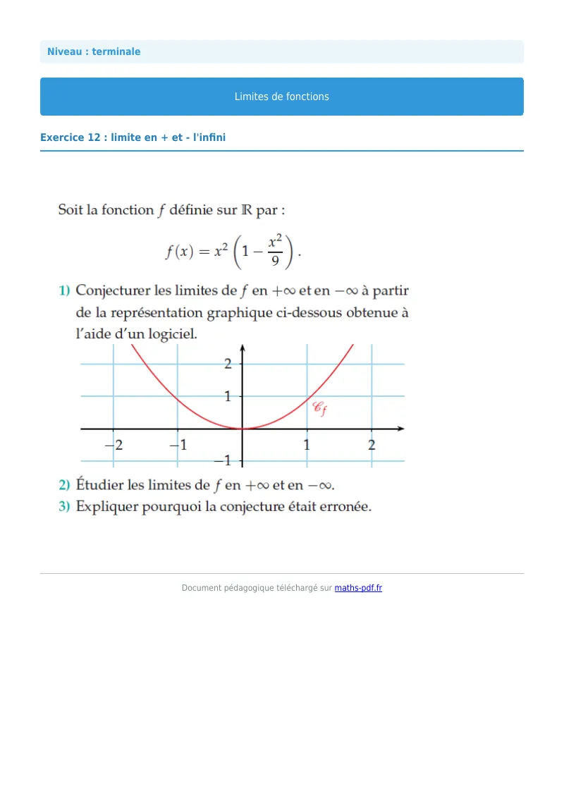 Limites de fonctions : exercice n°12 de maths en terminale corrigé en PDF