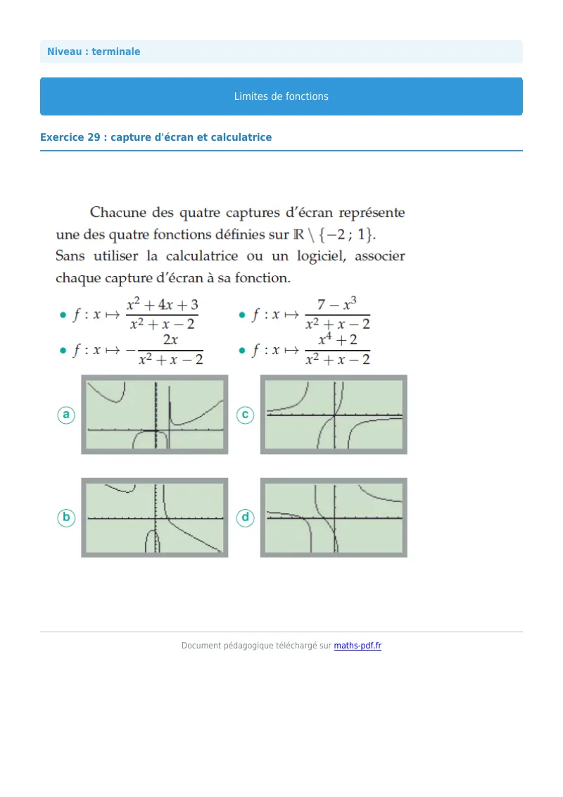 Limites de fonctions : exercice n°29 de maths en terminale corrigé en PDF