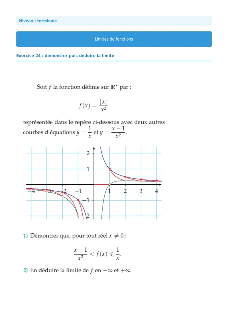 Limites de fonctions : exercice n°24 de maths en terminale corrigé en PDF