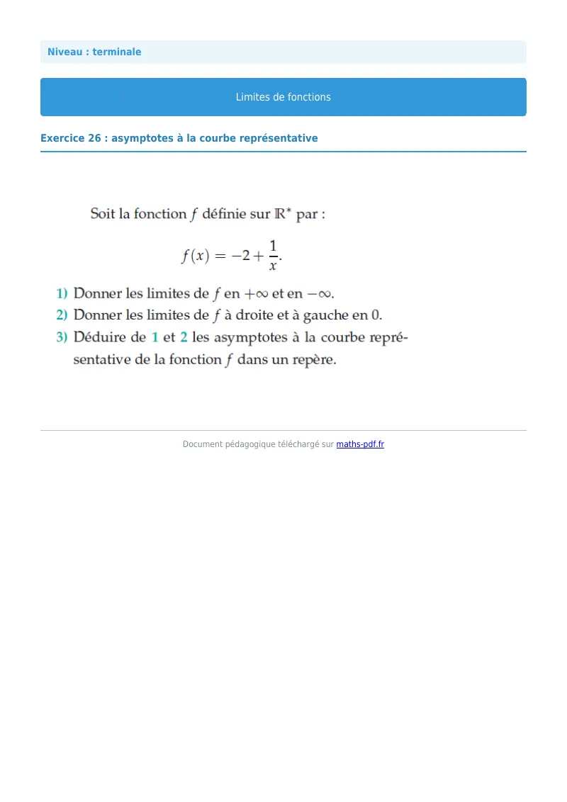 Limites de fonctions : exercice n°26 de maths en terminale corrigé en PDF