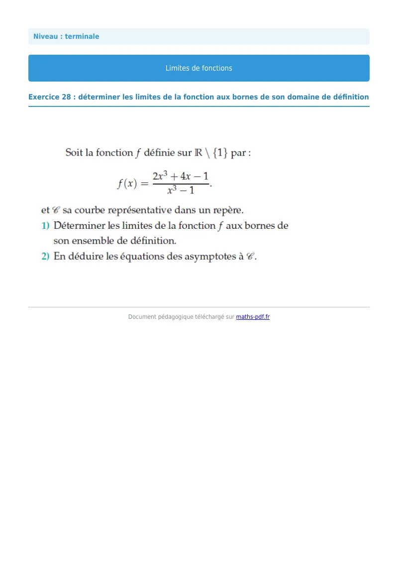 Limites de fonctions : exercice n°28 de maths en terminale corrigé en PDF