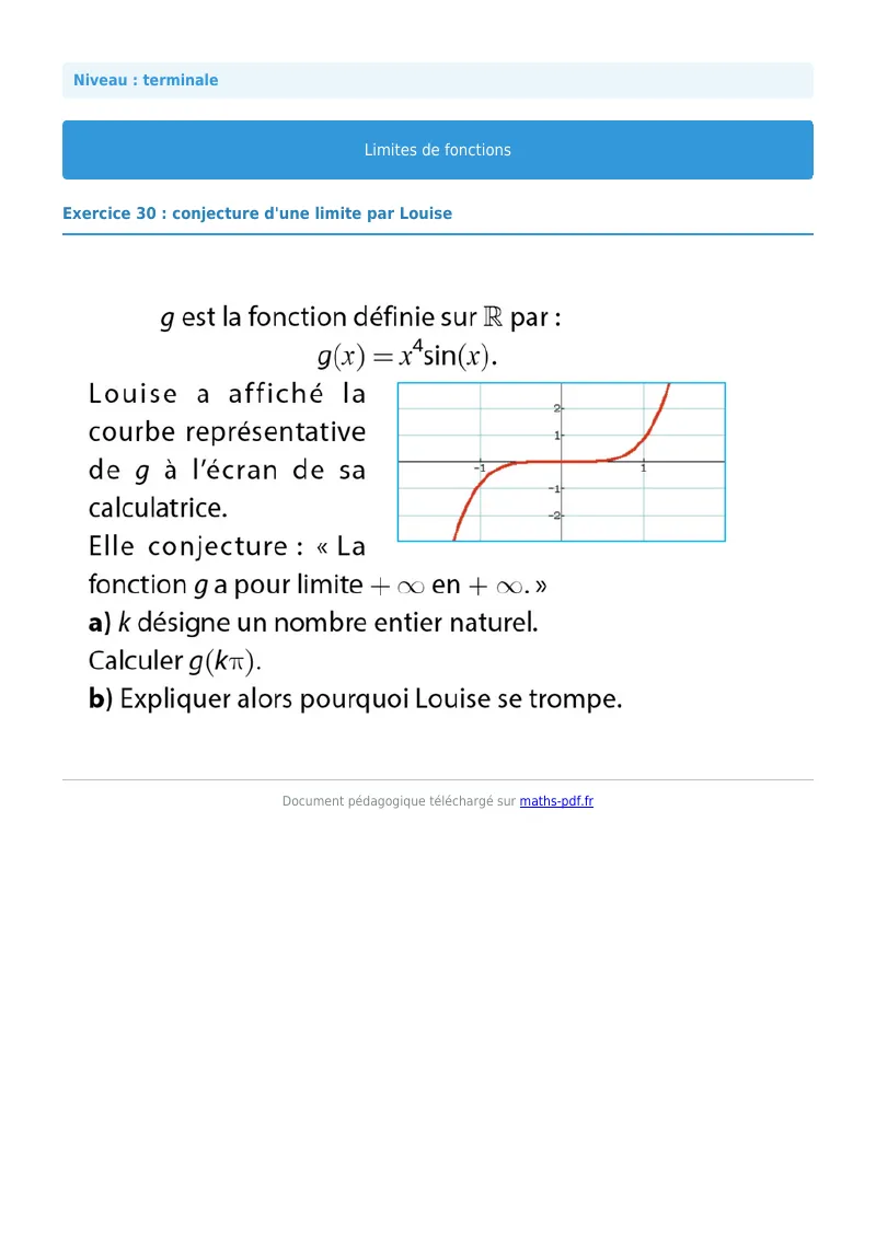 Limites de fonctions : exercice n°30 de maths en terminale corrigé en PDF