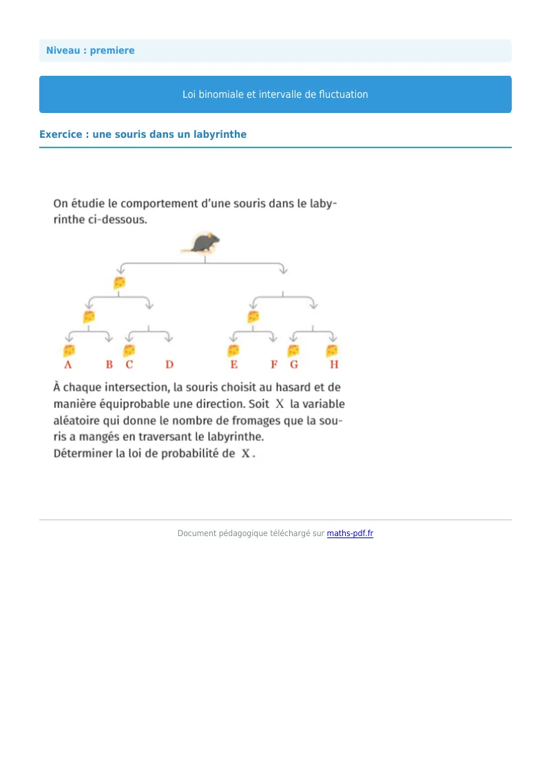 Loi binomiale et intervalle de fluctuation : exercice n°16 de maths en première corrigé en PDF