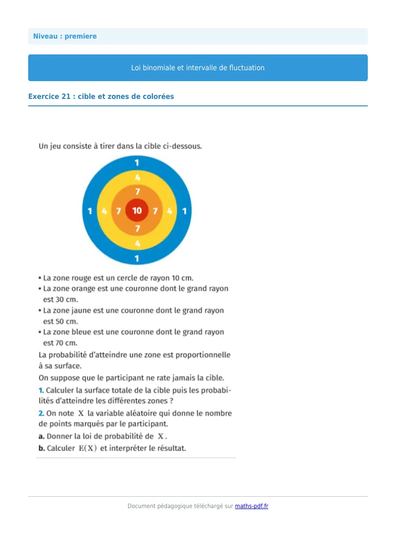 Loi binomiale et intervalle de fluctuation : exercice n°21 de maths en première corrigé en PDF