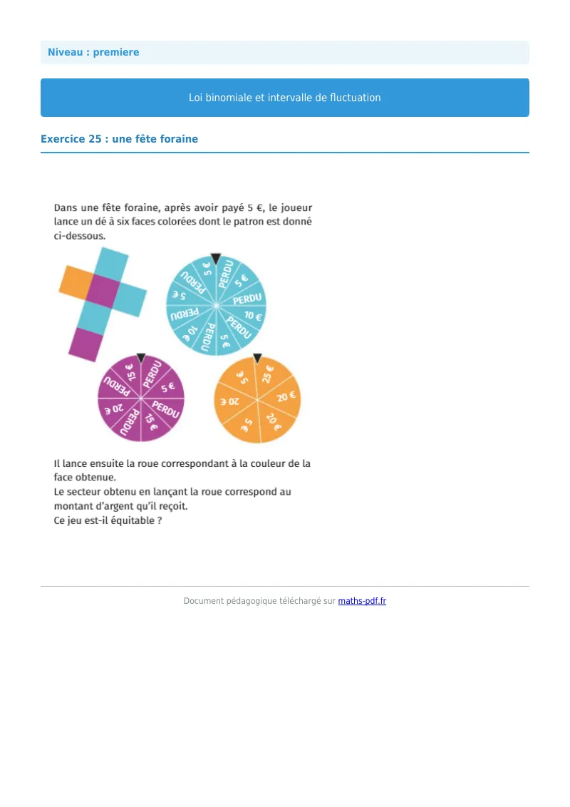 Loi binomiale et intervalle de fluctuation : exercice n°25 de maths en première corrigé en PDF