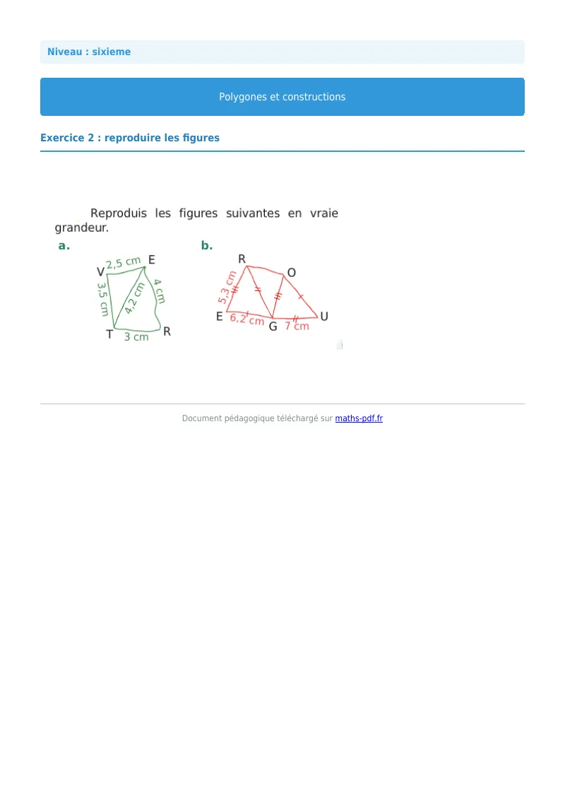 Polygones et constructions : exercice n°2 de maths en 6ème corrigé en PDF