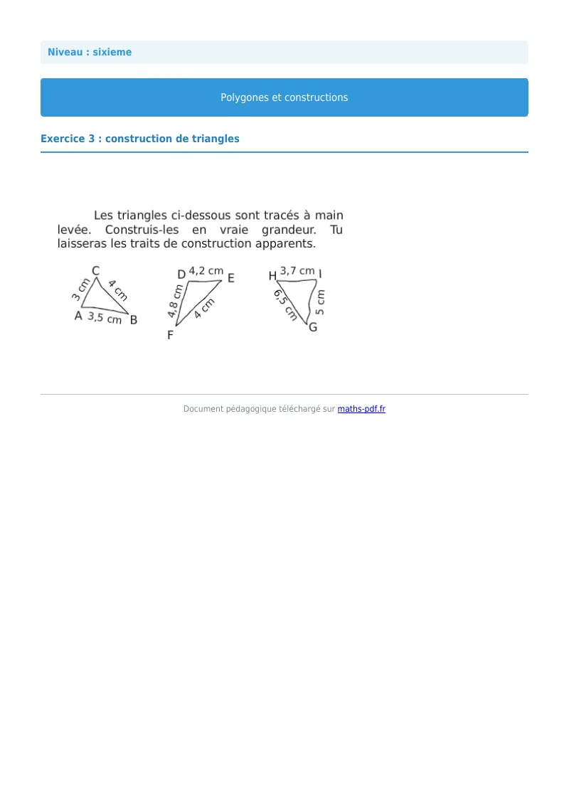 Polygones et constructions : exercice n°3 de maths en 6ème corrigé en PDF