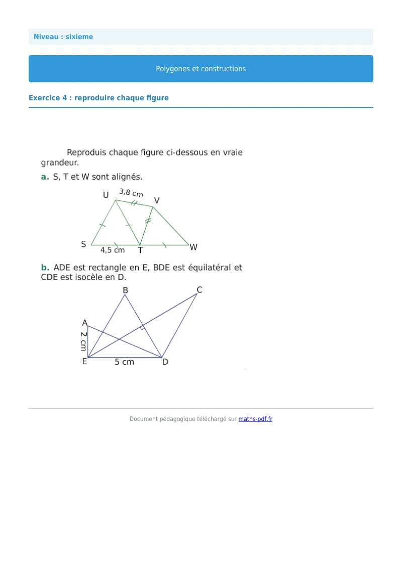 Polygones et constructions : exercice n°4 de maths en 6ème corrigé en PDF