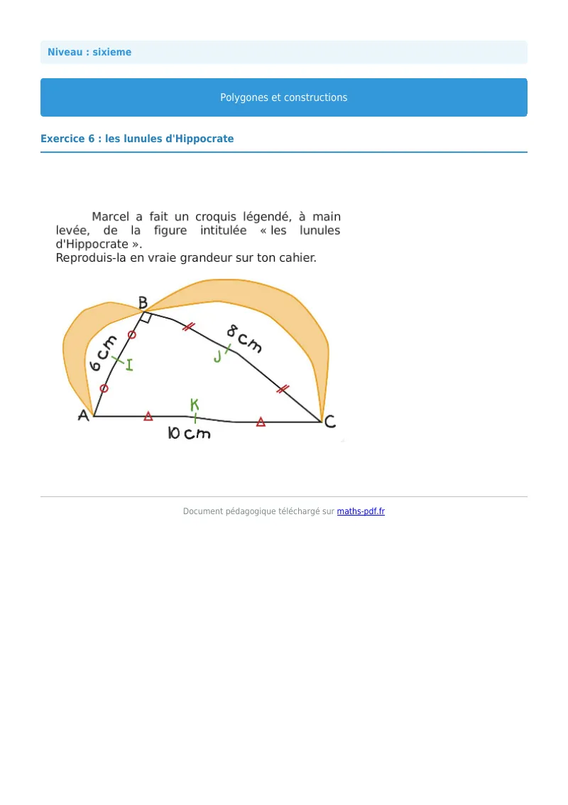 Polygones et constructions : exercice n°6 de maths en 6ème corrigé en PDF