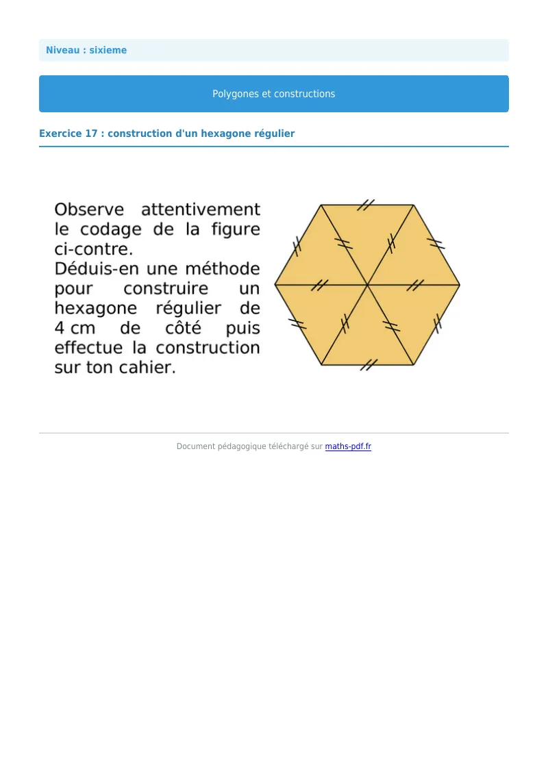Polygones et constructions : exercice n°17 de maths en 6ème corrigé en PDF