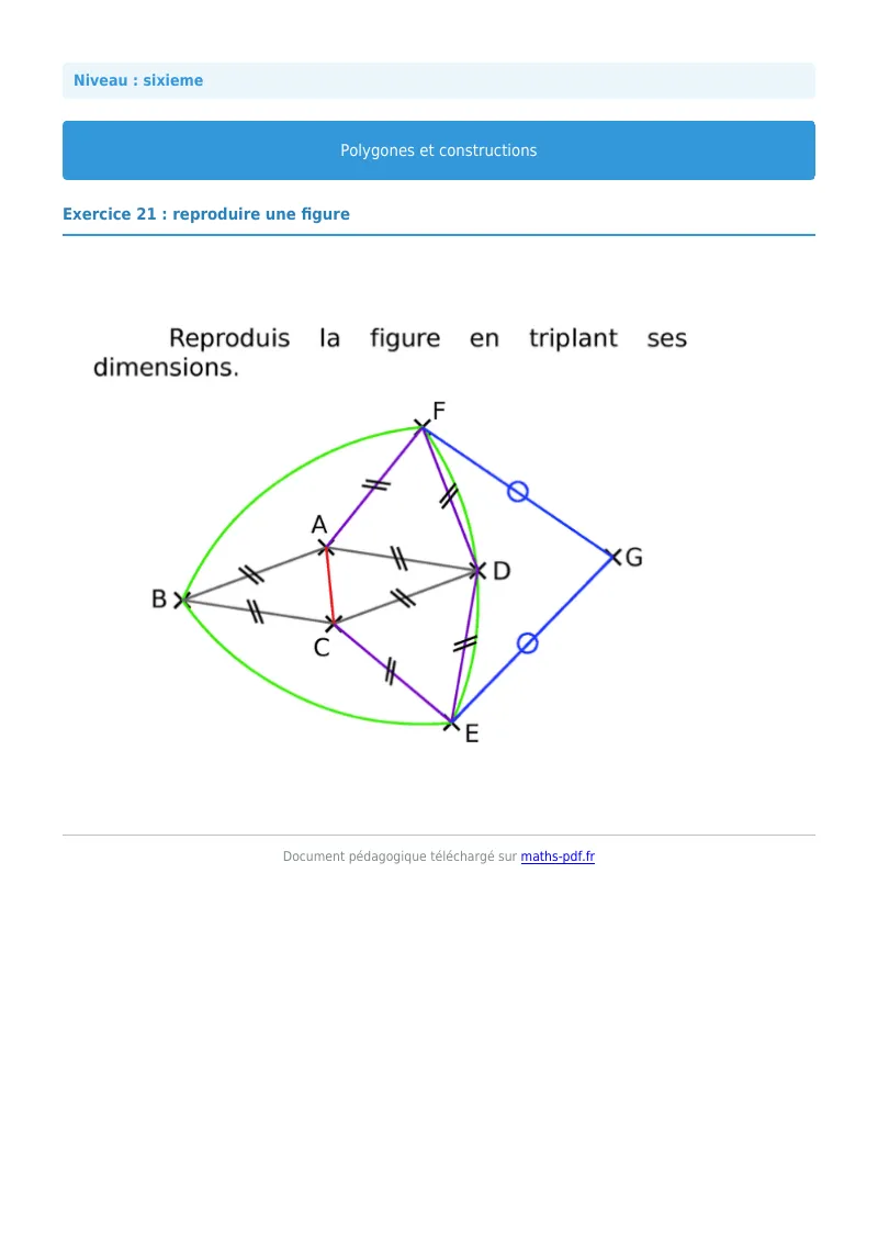 Polygones et constructions : exercice n°21 de maths en 6ème corrigé en PDF
