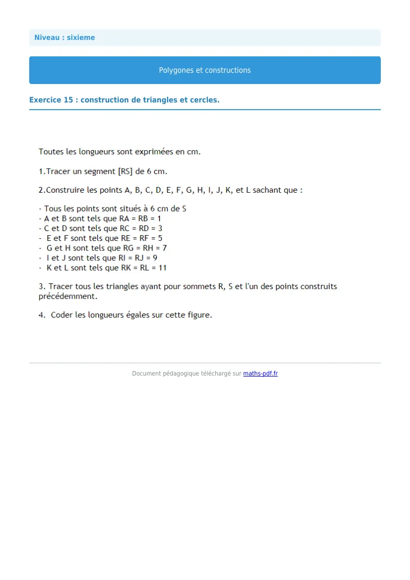 Polygones et constructions : exercice n°15 de maths en 6ème corrigé en PDF