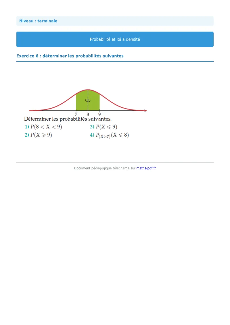 Loi à densité : exercice n°6 de maths en terminale corrigé en PDF