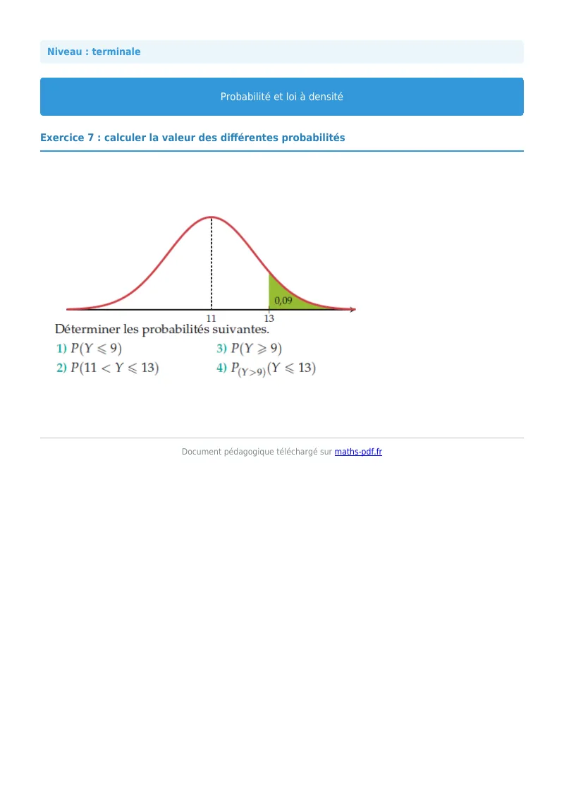 Loi à densité : exercice n°7 de maths en terminale corrigé en PDF