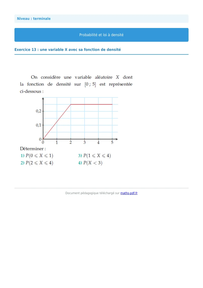 Loi à densité : exercice n°13 de maths en terminale corrigé en PDF