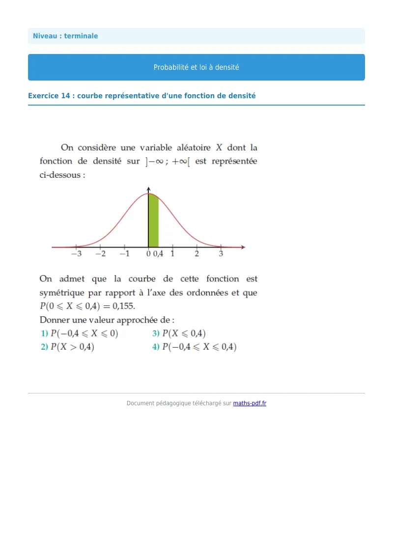 Loi à densité : exercice n°14 de maths en terminale corrigé en PDF