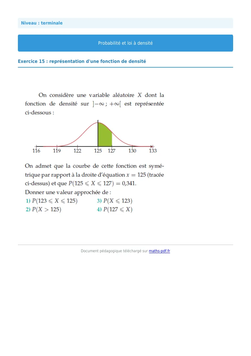Loi à densité : exercice n°15 de maths en terminale corrigé en PDF