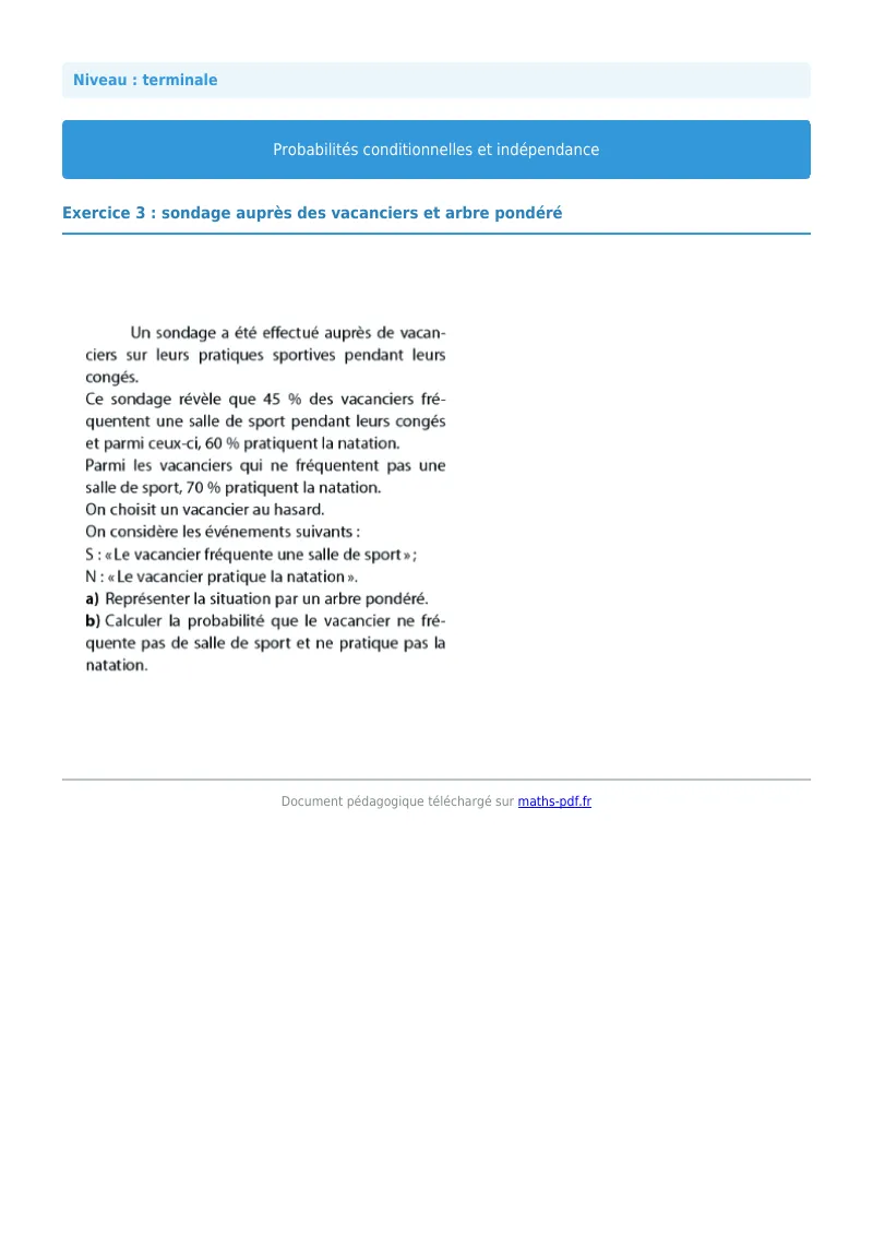Probabilités conditionnelles : exercice n°3 de maths en terminale corrigé en PDF