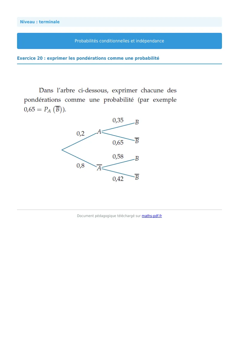 Probabilités conditionnelles : exercice n°20 de maths en terminale corrigé en PDF