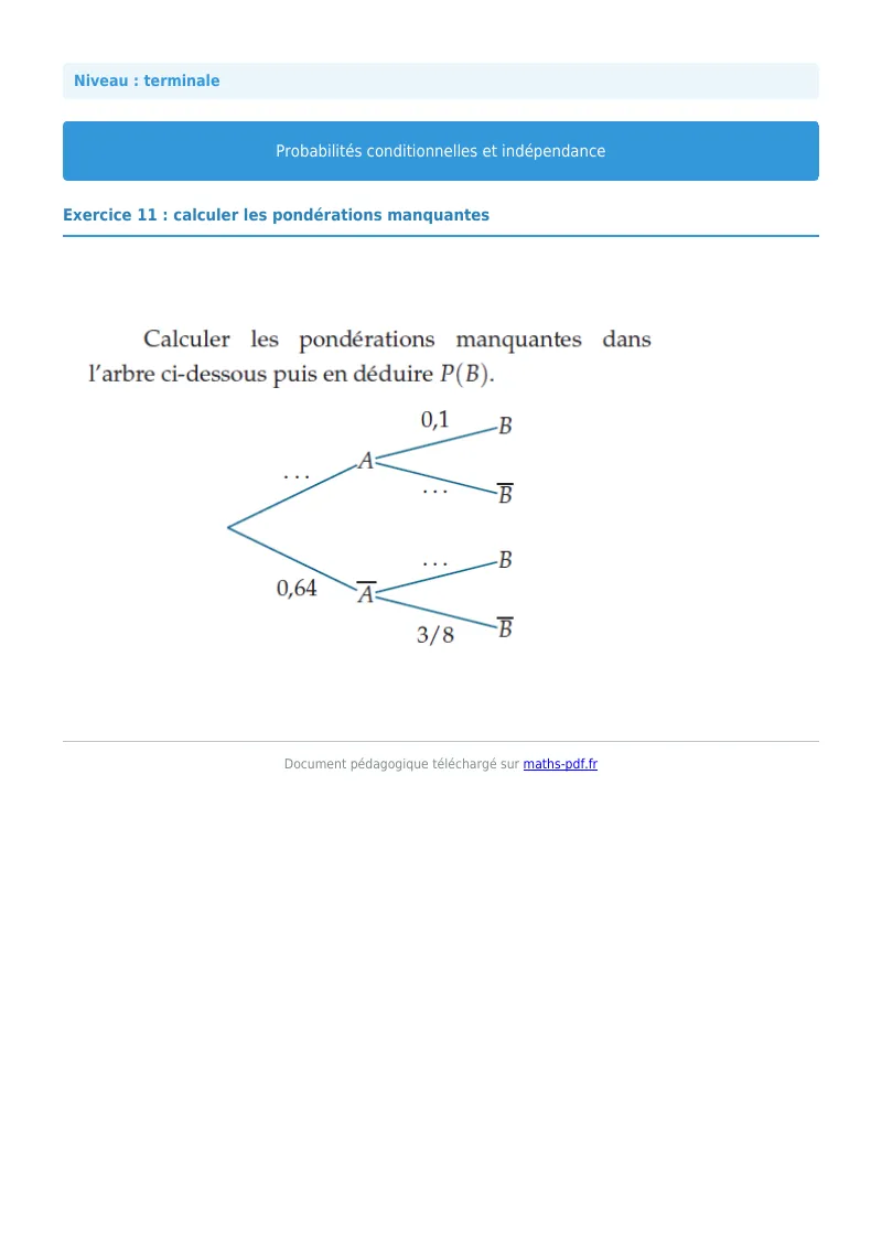 Probabilités conditionnelles : exercice n°11 de maths en terminale corrigé en PDF