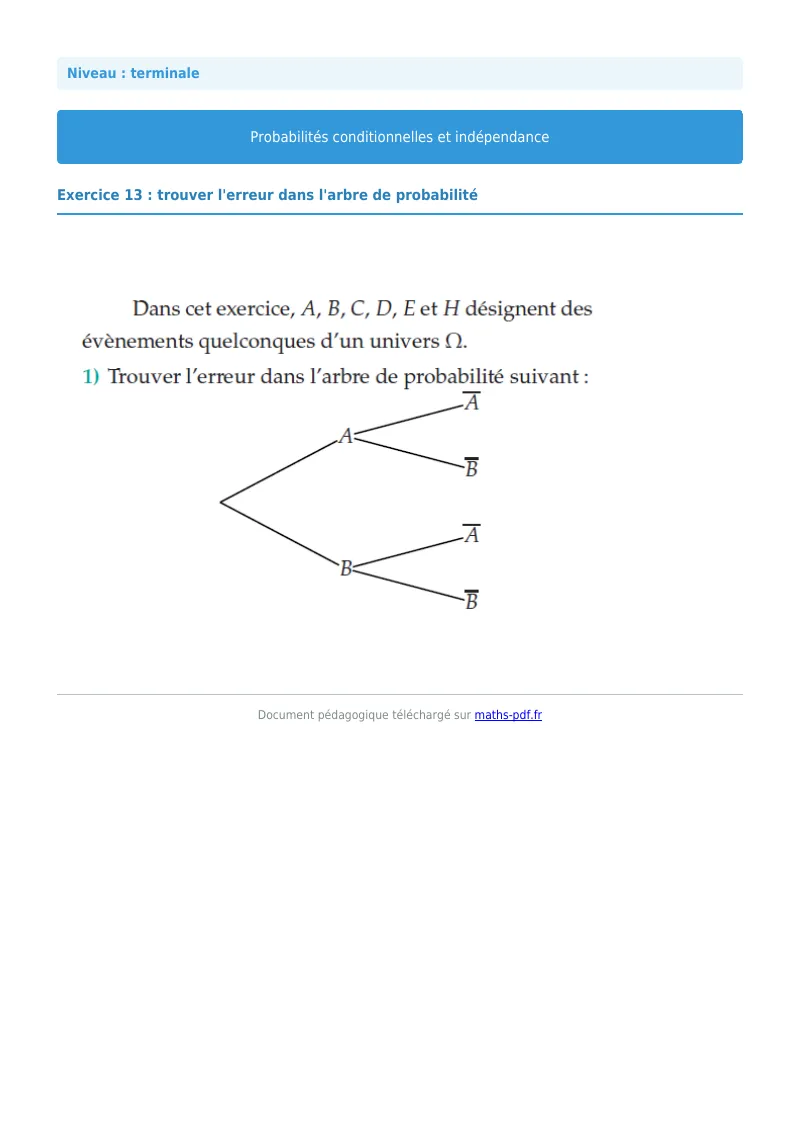 Probabilités conditionnelles : exercice n°13 de maths en terminale corrigé en PDF