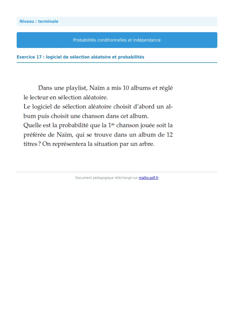 Probabilités conditionnelles : exercice n°17 de maths en terminale corrigé en PDF