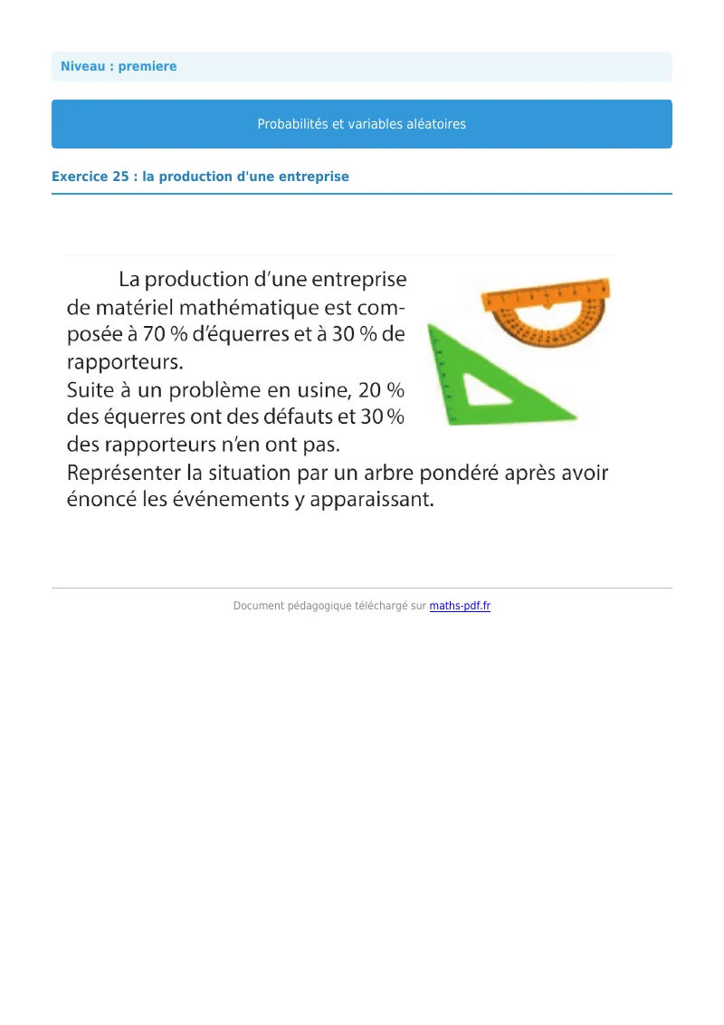 Probabilités et variables aléatoires : exercice n°25 de maths en première corrigé en PDF