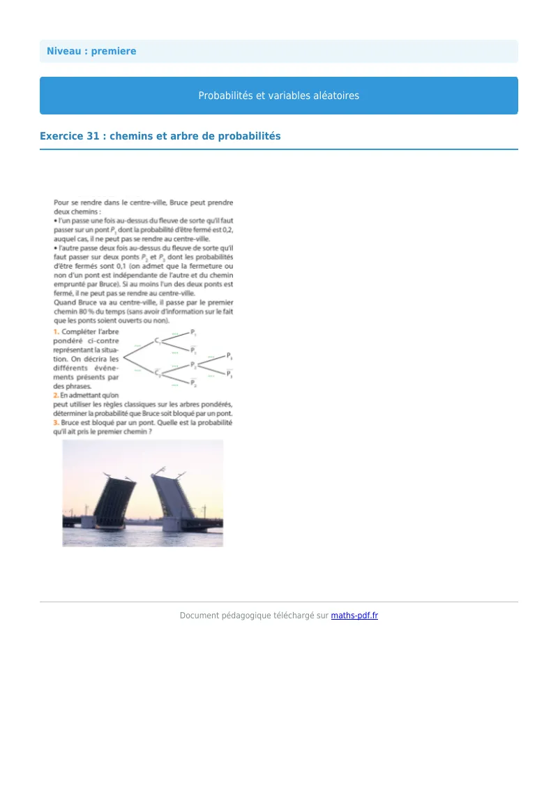 Probabilités et variables aléatoires : exercice n°31 de maths en première corrigé en PDF