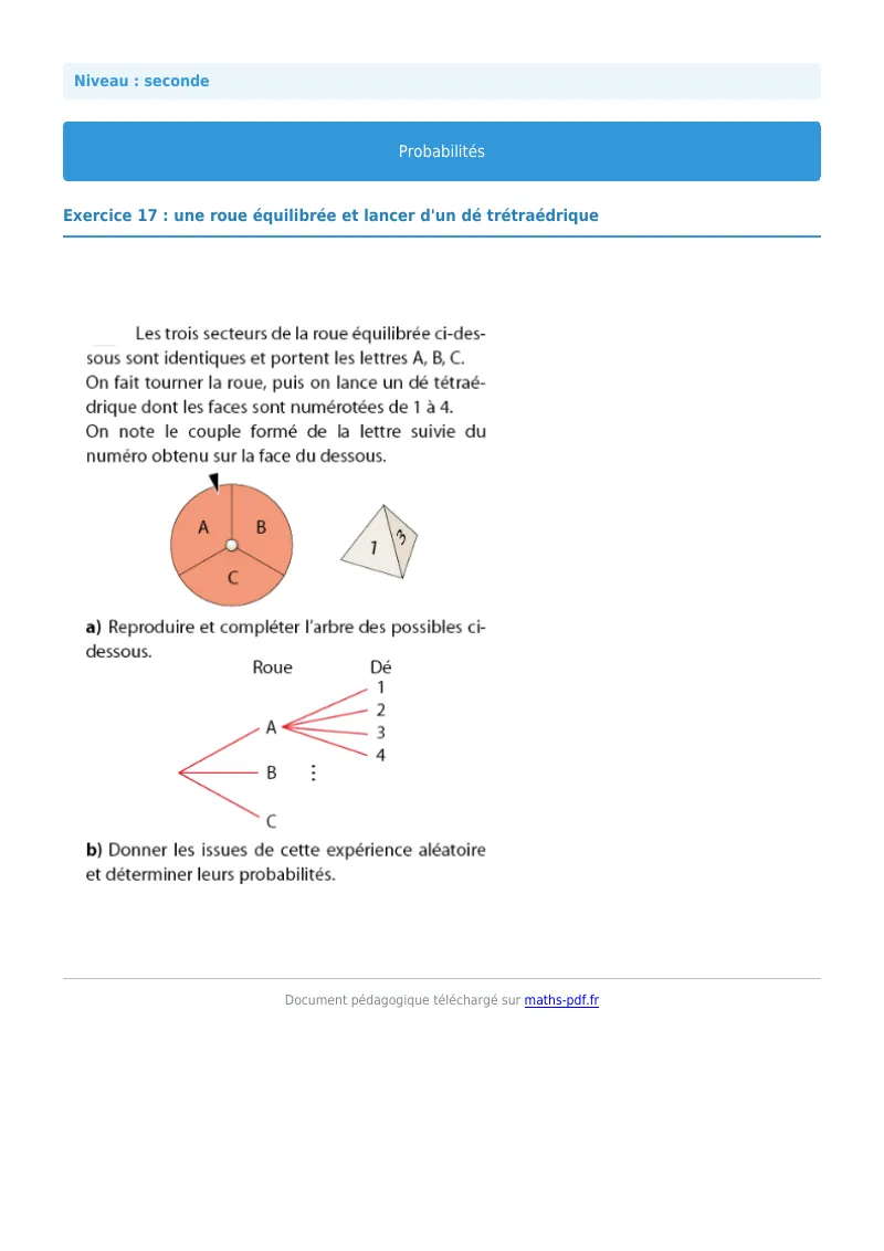 Probabilités : exercice n°17 de maths en seconde corrigé en PDF