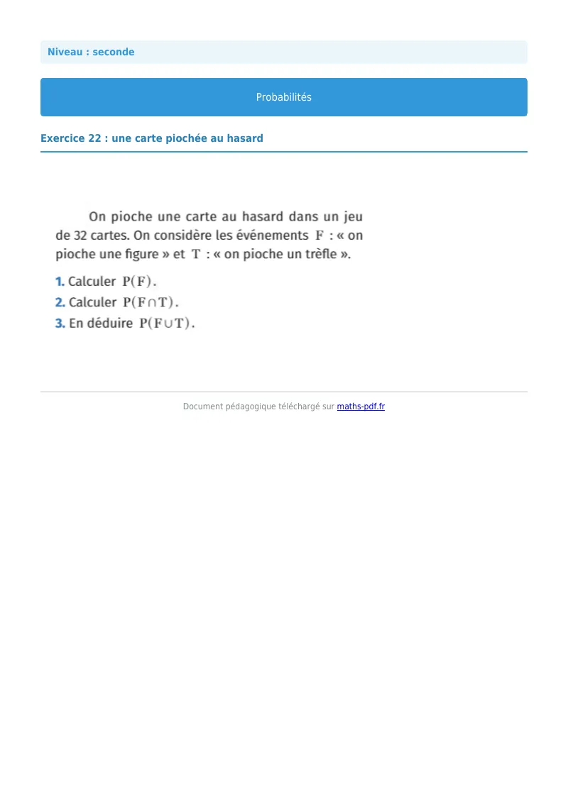 Probabilités : exercice n°22 de maths en seconde corrigé en PDF