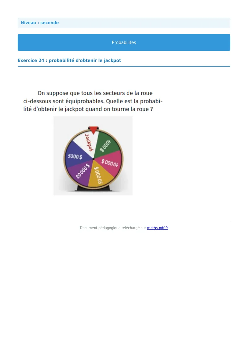 Probabilités : exercice n°24 de maths en seconde corrigé en PDF