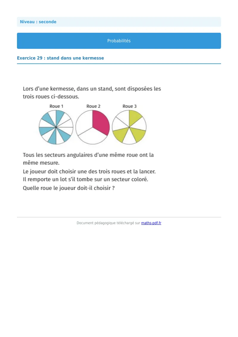 Probabilités : exercice n°29 de maths en seconde corrigé en PDF