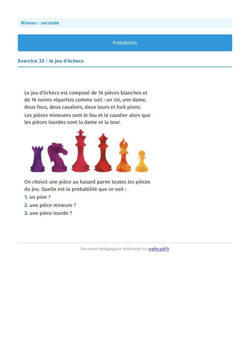 Probabilités : exercice n°32 de maths en seconde corrigé en PDF