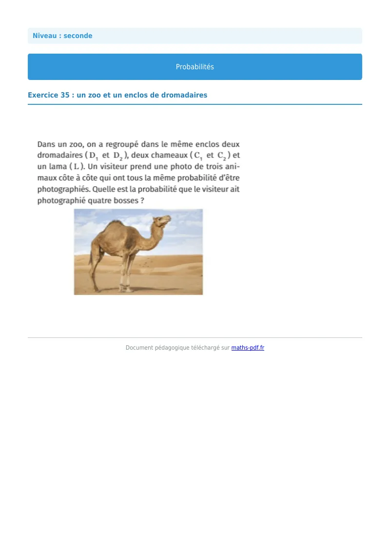 Probabilités : exercice n°35 de maths en seconde corrigé en PDF