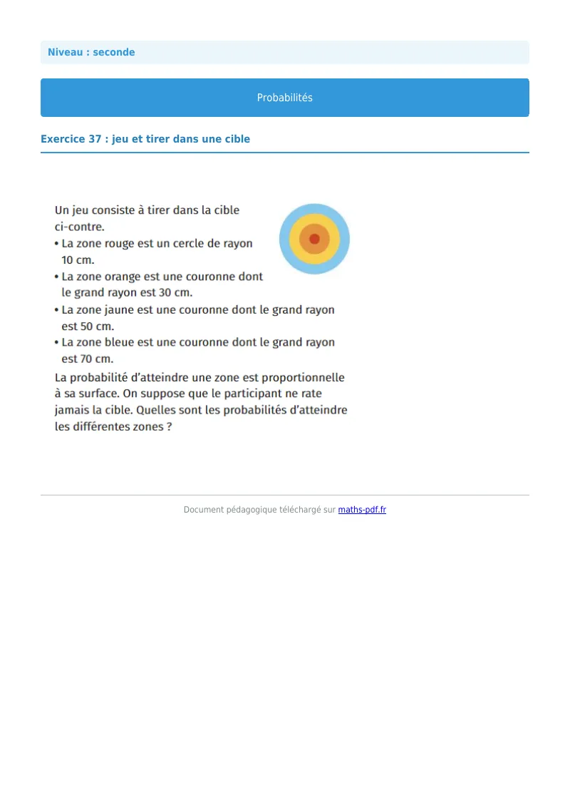 Probabilités : exercice n°37 de maths en seconde corrigé en PDF