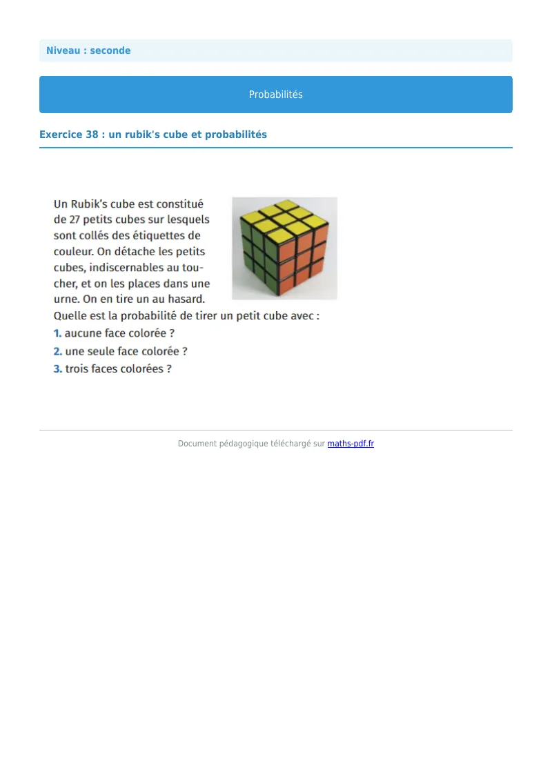 Probabilités : exercice n°38 de maths en seconde corrigé en PDF