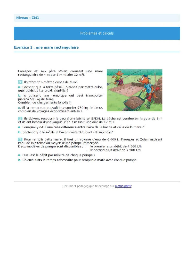 Problèmes et calculs : exercice n°1 de maths en CM1 corrigé en PDF